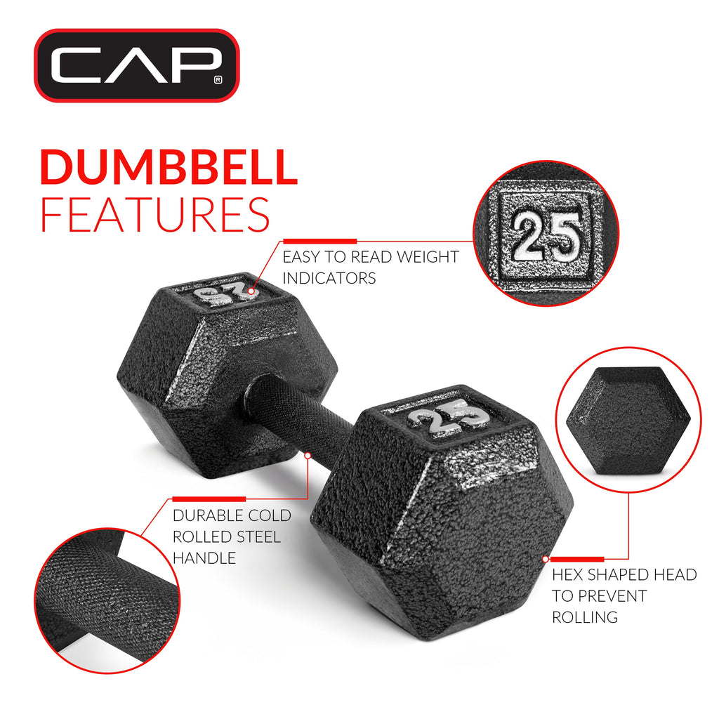 Barbell 100 Lb Cast Iron Hex Dumbbell Weight Set with Rack, Black