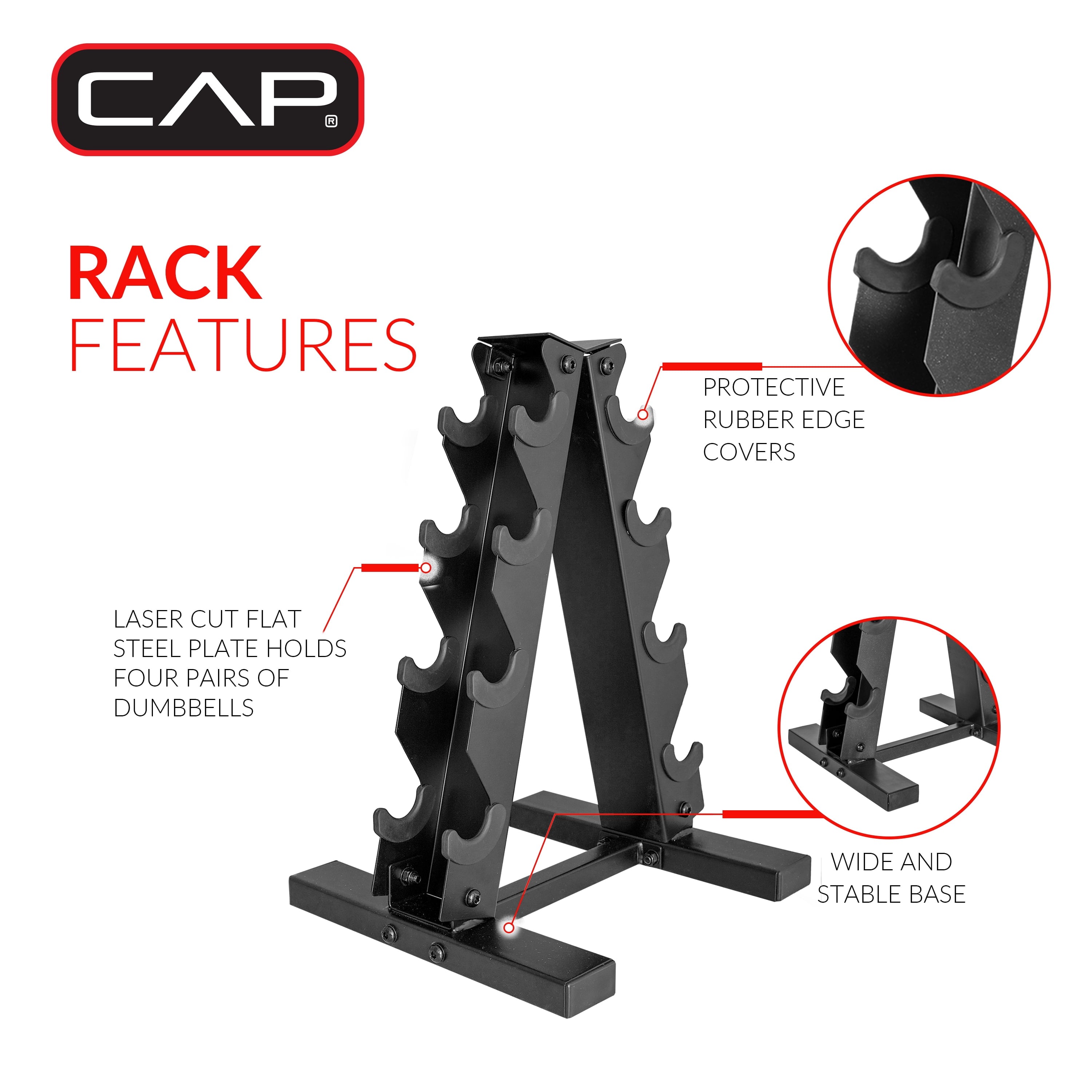 Barbell 100 Lb Cast Iron Hex Dumbbell Weight Set with Rack, Black