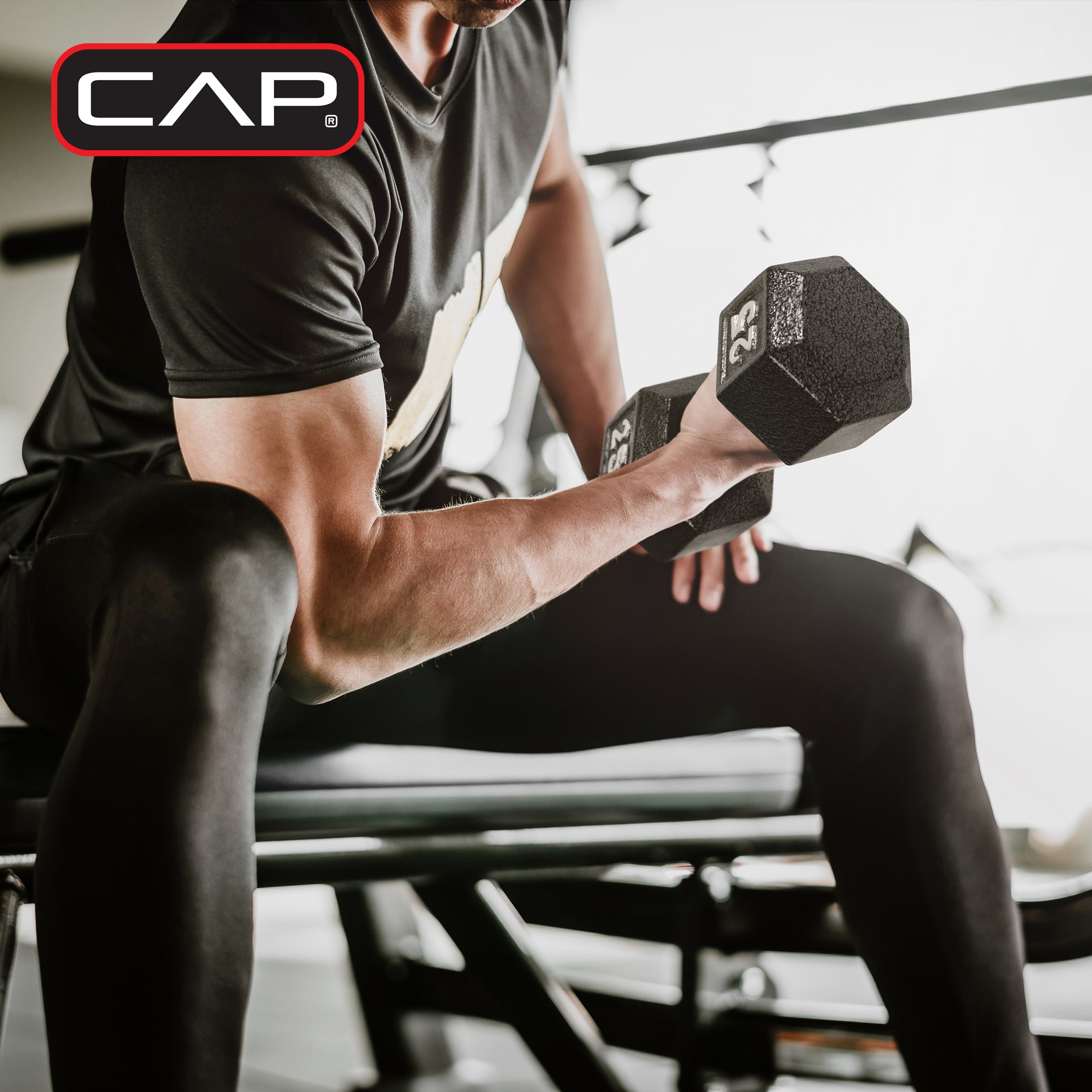 Barbell 100 Lb Cast Iron Hex Dumbbell Weight Set with Rack, Black