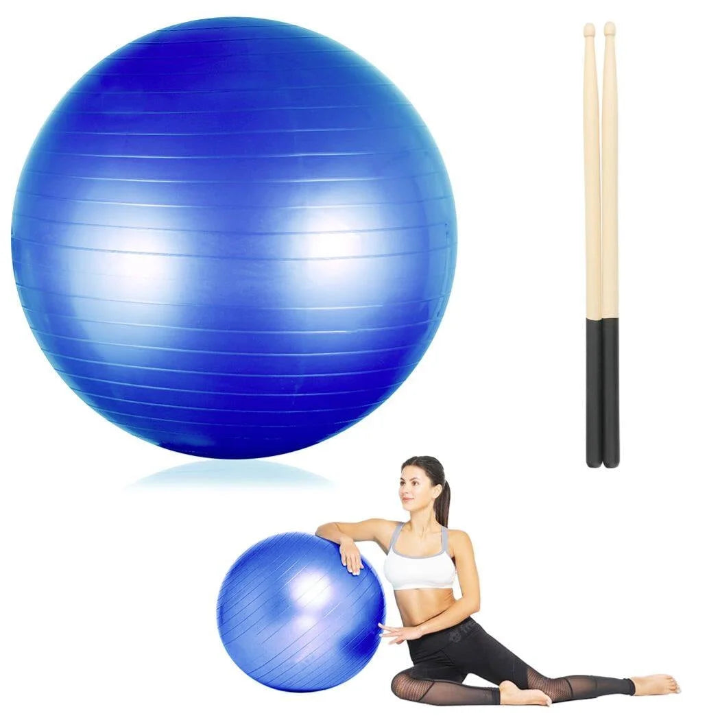 Ultimate Cardio Drumming Equipment Set: Fitness Balance Ball with Pump & Sticks for Aerobic Workouts, Stability, Pilates, Yoga, and Pregnancy Gymnastics