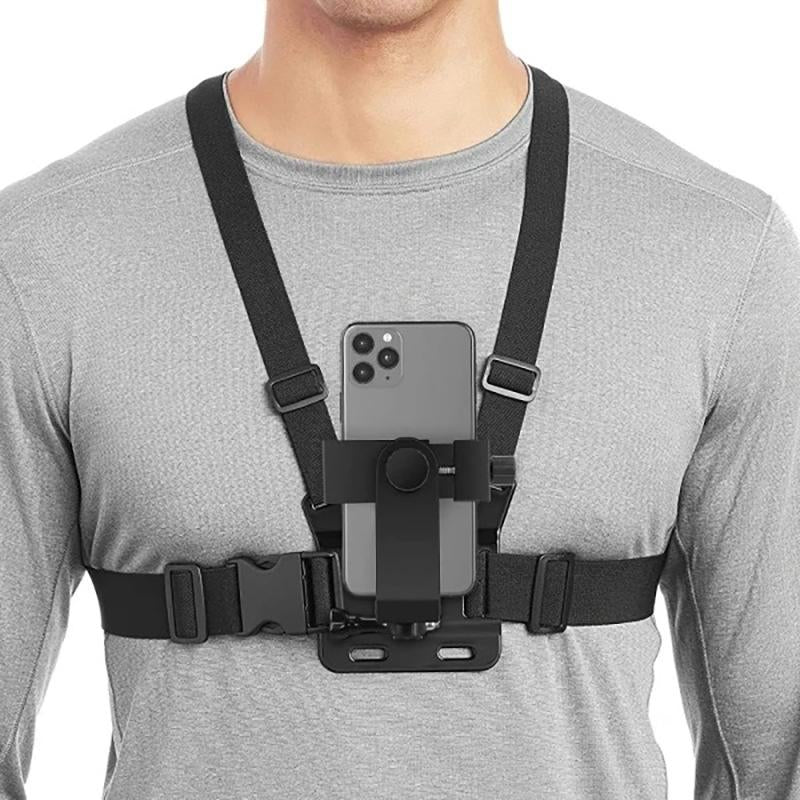Chest Phone Mount for Hands-Free Filming Adjustable and Comfortable Smartphone Harness for POV Video Recording Sports Fitness Outdoor Adventures Universal Compatibility for Action Shots & Live Streaming Multifunctional Selfie Stick - Cellphone